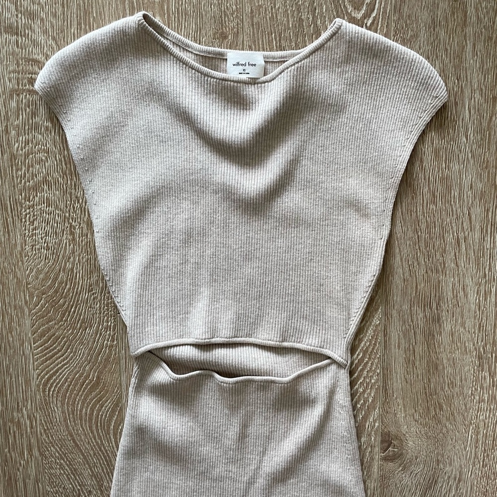 Aritzia ribbed cutout dress in tan oatmeal xs - Picture 2 of 5